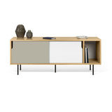 Dann 165 Sideboard w/ Steel Legs 9500.400513 Oak Frame, Pure White/Matte Grey Doors, Black Lacquered Steel Feet