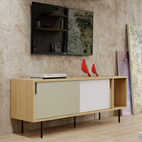 Dann 165 Sideboard w/ Steel Legs 9500.400513 Oak Frame, Pure White/Matte Grey Doors, Black Lacquered Steel Feet