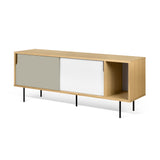 Dann 165 Sideboard w/ Steel Legs 9500.400513 Oak Frame, Pure White/Matte Grey Doors, Black Lacquered Steel Feet