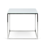 Gleam 20x20 Glass Side Table 9500.628184 White Glass Top, Chrome Legs