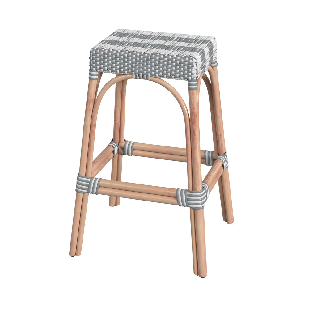 Butler Specialty Robias Rectangular Rattan 30" Bar Stool XRT Gray/White Stripe/ Natural Rattan Frame Natural Rattan and Synthetic weave 5604144-BUTLER