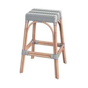 Butler Specialty Robias Rectangular Rattan 30" Bar Stool XRT Gray/White Stripe/ Natural Rattan Frame Natural Rattan and Synthetic weave 5604144-BUTLER