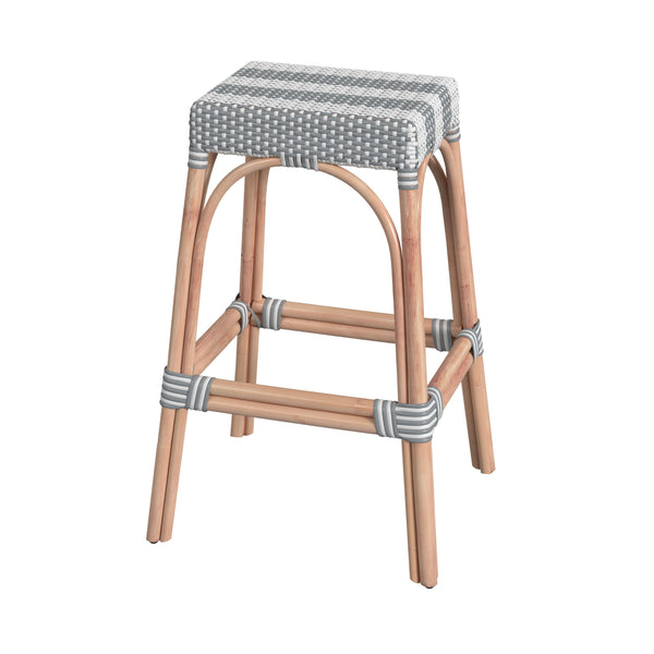 Butler Specialty Robias Rectangular Rattan 30" Bar Stool XRT Gray/White Stripe/ Natural Rattan Frame Natural Rattan and Synthetic weave 5604144-BUTLER