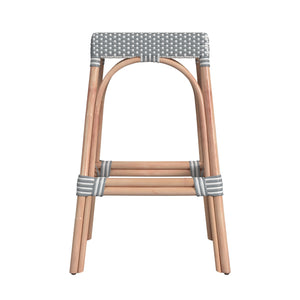 Butler Specialty Robias Rectangular Rattan 30" Bar Stool XRT Gray/White Stripe/ Natural Rattan Frame Natural Rattan and Synthetic weave 5604144-BUTLER