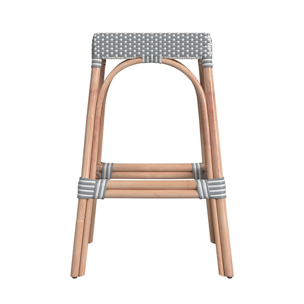 Butler Specialty Robias Rectangular Rattan 30" Bar Stool XRT Gray/White Stripe/ Natural Rattan Frame Natural Rattan and Synthetic weave 5604144-BUTLER