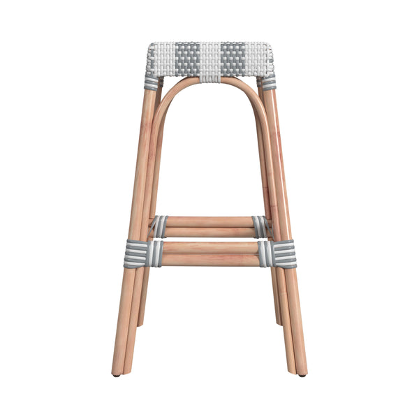 Butler Specialty Robias Rectangular Rattan 30" Bar Stool XRT Gray/White Stripe/ Natural Rattan Frame Natural Rattan and Synthetic weave 5604144-BUTLER