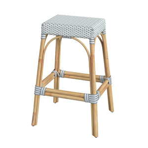 Butler Specialty Robias Rectangular Rattan 30" Bar Stool XRT White/Sky Blue Dot / Natural Rattan Frame Natural Rattan and Synthetic weave 5604194-BUTLER
