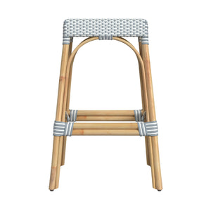 Butler Specialty Robias Rectangular Rattan 30" Bar Stool XRT White/Sky Blue Dot / Natural Rattan Frame Natural Rattan and Synthetic weave 5604194-BUTLER