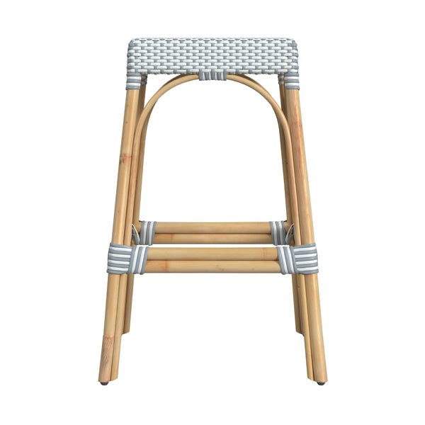 Butler Specialty Robias Rectangular Rattan 30" Bar Stool XRT White/Sky Blue Dot / Natural Rattan Frame Natural Rattan and Synthetic weave 5604194-BUTLER
