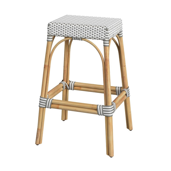 Butler Specialty Robias Rectangular Rattan 30" Bar Stool XRT Gray/White Dot / Natural Rattan Frame Natural Rattan and Synthetic weave 5604266-BUTLER