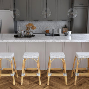 Butler Specialty Robias Rectangular Rattan 30" Bar Stool XRT Gray/White Dot / Natural Rattan Frame Natural Rattan and Synthetic weave 5604266-BUTLER