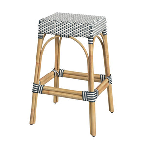 Butler Specialty Robias Rectangular Rattan 30" Bar Stool XRT White/Navy Stripe/ Natural Rattan Frame Natural Rattan and Synthetic weave 5604291-BUTLER