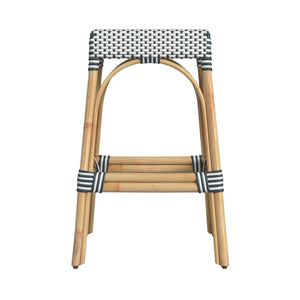 Butler Specialty Robias Rectangular Rattan 30" Bar Stool XRT White/Navy Stripe/ Natural Rattan Frame Natural Rattan and Synthetic weave 5604291-BUTLER