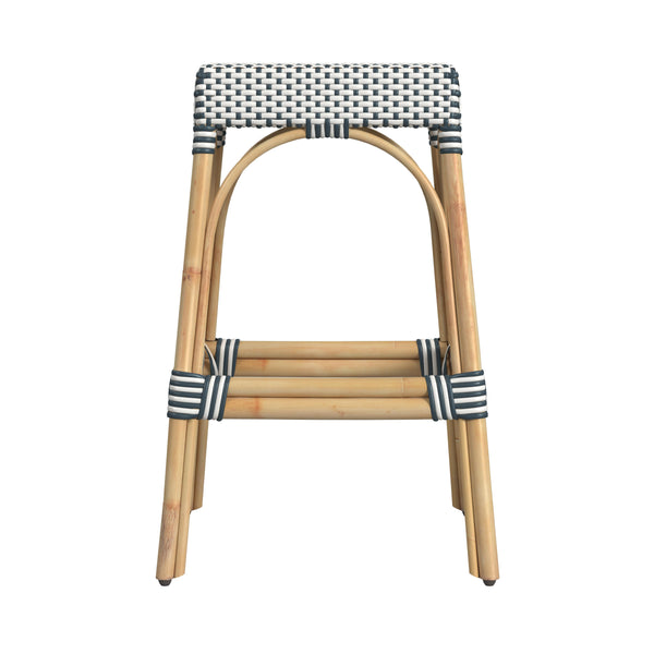 Butler Specialty Robias Rectangular Rattan 30" Bar Stool XRT White/Navy Stripe/ Natural Rattan Frame Natural Rattan and Synthetic weave 5604291-BUTLER