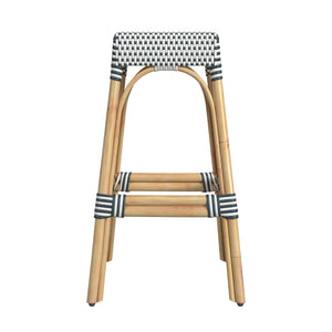 Butler Specialty Robias Rectangular Rattan 30" Bar Stool XRT White/Navy Stripe/ Natural Rattan Frame Natural Rattan and Synthetic weave 5604291-BUTLER