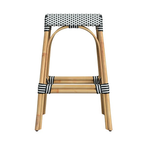 Butler Specialty Robias Rectangular Rattan 30" Bar Stool XRT White/Black Dot/ Natural Rattan Frame Natural Rattan and Synthetic weave 5604295-BUTLER