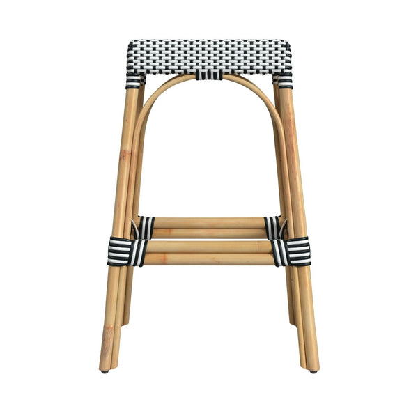 Butler Specialty Robias Rectangular Rattan 30" Bar Stool XRT White/Black Dot/ Natural Rattan Frame Natural Rattan and Synthetic weave 5604295-BUTLER