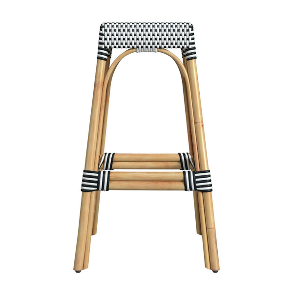 Butler Specialty Robias Rectangular Rattan 30" Bar Stool XRT White/Black Dot/ Natural Rattan Frame Natural Rattan and Synthetic weave 5604295-BUTLER