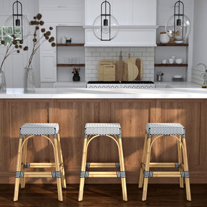 Butler Specialty Robias Rectangular Rattan 30" Bar Stool XRT White/Black Dot/ Natural Rattan Frame Natural Rattan and Synthetic weave 5604295-BUTLER