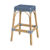 Butler Specialty Robias Rectangular Rattan 30" Bar Stool XRT Blue/White Dot / Natural Rattan Frame Natural Rattan and Synthetic weave 5604303-BUTLER