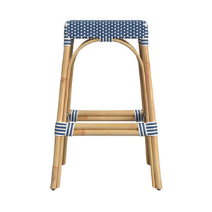 Butler Specialty Robias Rectangular Rattan 30" Bar Stool XRT Blue/White Dot / Natural Rattan Frame Natural Rattan and Synthetic weave 5604303-BUTLER