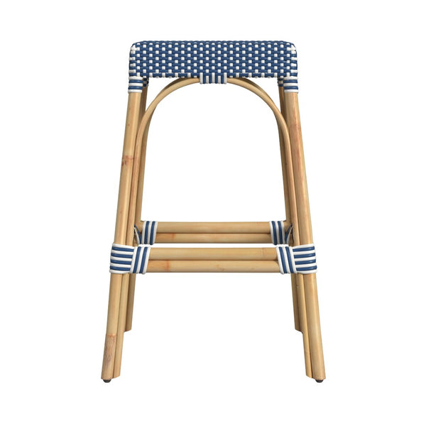 Butler Specialty Robias Rectangular Rattan 30" Bar Stool XRT Blue/White Dot / Natural Rattan Frame Natural Rattan and Synthetic weave 5604303-BUTLER