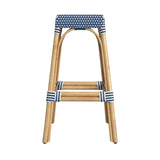 Butler Specialty Robias Rectangular Rattan 30" Bar Stool XRT Blue/White Dot / Natural Rattan Frame Natural Rattan and Synthetic weave 5604303-BUTLER