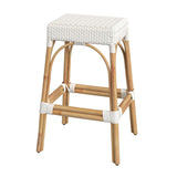 Butler Specialty Robias Rectangular Rattan 30" Bar Stool XRT Glossy White/ Natural Rattan Frame Natural Rattan and Synthetic weave 5604304-BUTLER