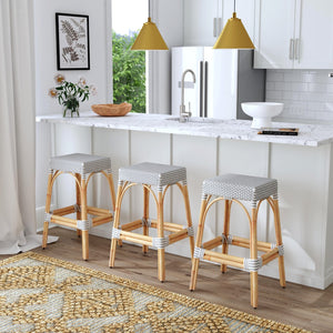 Butler Specialty Robias Rectangular Rattan 30" Bar Stool XRT White/Gray Dot / Natural Rattan Frame Natural Rattan and Synthetic weave 5604329-BUTLER