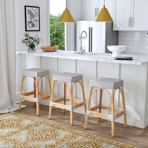 Butler Specialty Robias Rectangular Rattan 30" Bar Stool XRT White/Gray Dot / Natural Rattan Frame Natural Rattan and Synthetic weave 5604329-BUTLER