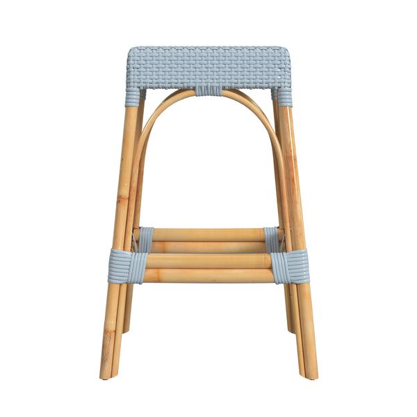 Butler Specialty Robias Rectangular Rattan 30" Bar Stool XRT Baby Blue/ Natural Rattan Frame Natural Rattan and Synthetic weave 5604341-BUTLER