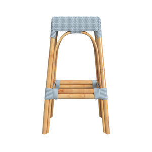 Butler Specialty Robias Rectangular Rattan 30" Bar Stool XRT Baby Blue/ Natural Rattan Frame Natural Rattan and Synthetic weave 5604341-BUTLER