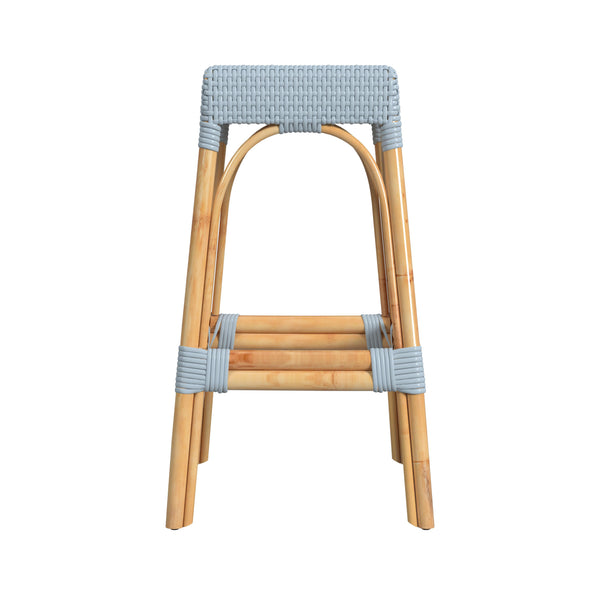 Butler Specialty Robias Rectangular Rattan 30" Bar Stool XRT Baby Blue/ Natural Rattan Frame Natural Rattan and Synthetic weave 5604341-BUTLER