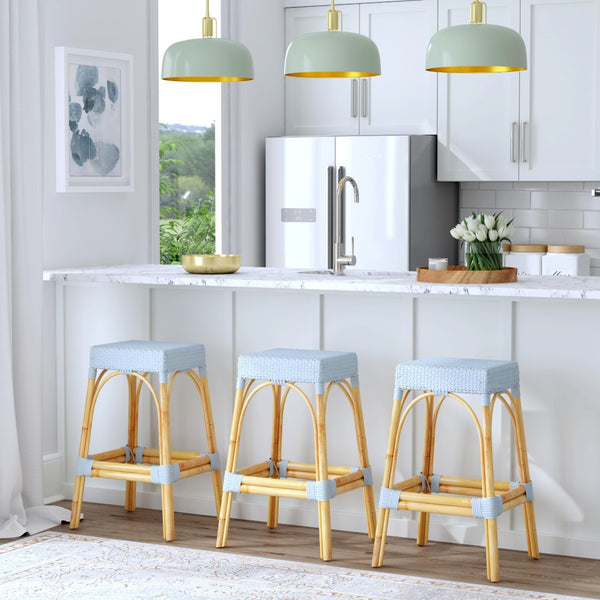 Butler Specialty Robias Rectangular Rattan 30" Bar Stool XRT Baby Blue/ Natural Rattan Frame Natural Rattan and Synthetic weave 5604341-BUTLER