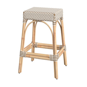 Butler Specialty Robias Rectangular Rattan 30" Bar Stool XRT White/Tan Dot / Natural Rattan Frame Natural Rattan and Synthetic weave 5604415-BUTLER