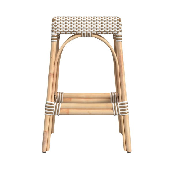 Butler Specialty Robias Rectangular Rattan 30" Bar Stool XRT White/Tan Dot / Natural Rattan Frame Natural Rattan and Synthetic weave 5604415-BUTLER