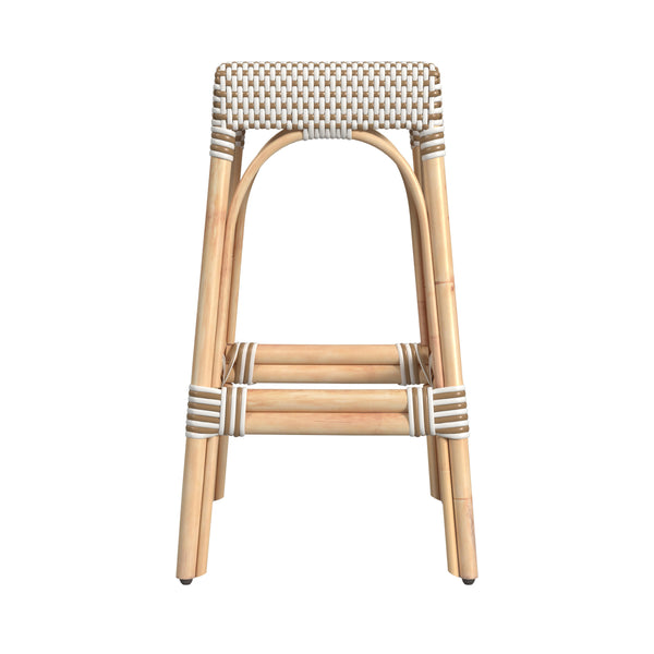 Butler Specialty Robias Rectangular Rattan 30" Bar Stool XRT White/Tan Dot / Natural Rattan Frame Natural Rattan and Synthetic weave 5604415-BUTLER