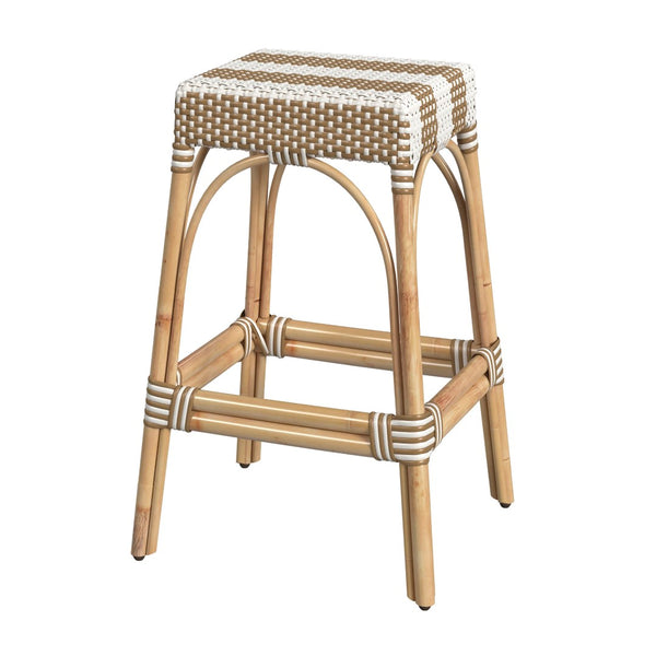 Butler Specialty Robias Rectangular Rattan 30" Bar Stool XRT Tan/White Stripe/ Natural Rattan Frame Natural Rattan and Synthetic weave 5604984-BUTLER