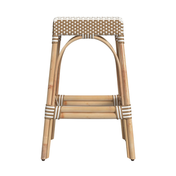Butler Specialty Robias Rectangular Rattan 30" Bar Stool XRT Tan/White Stripe/ Natural Rattan Frame Natural Rattan and Synthetic weave 5604984-BUTLER