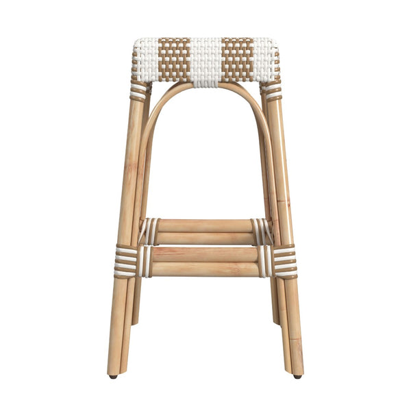 Butler Specialty Robias Rectangular Rattan 30" Bar Stool XRT Tan/White Stripe/ Natural Rattan Frame Natural Rattan and Synthetic weave 5604984-BUTLER