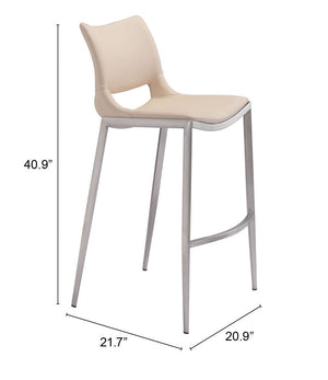 Zuo Modern Ace 100% Polyurethane, Plywood, Stainless Steel Modern Commercial Grade Barstool Set - Set of 2 Light Pink, Silver 100% Polyurethane, Plywood, Stainless Steel