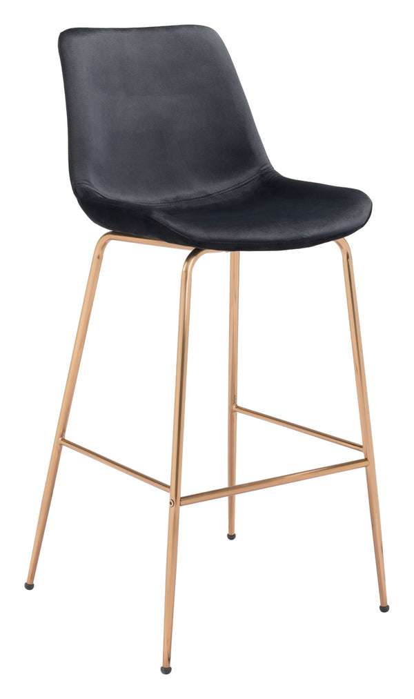 Zuo Modern Tony 100% Polyester, Plywood, Steel Modern Commercial Grade Barstool Black, Gold 100% Polyester, Plywood, Steel