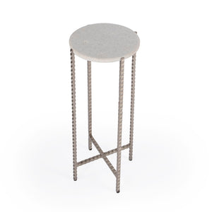 Butler Specialty Nigella White Marble and Silver Cross Legs Side Table 5612425