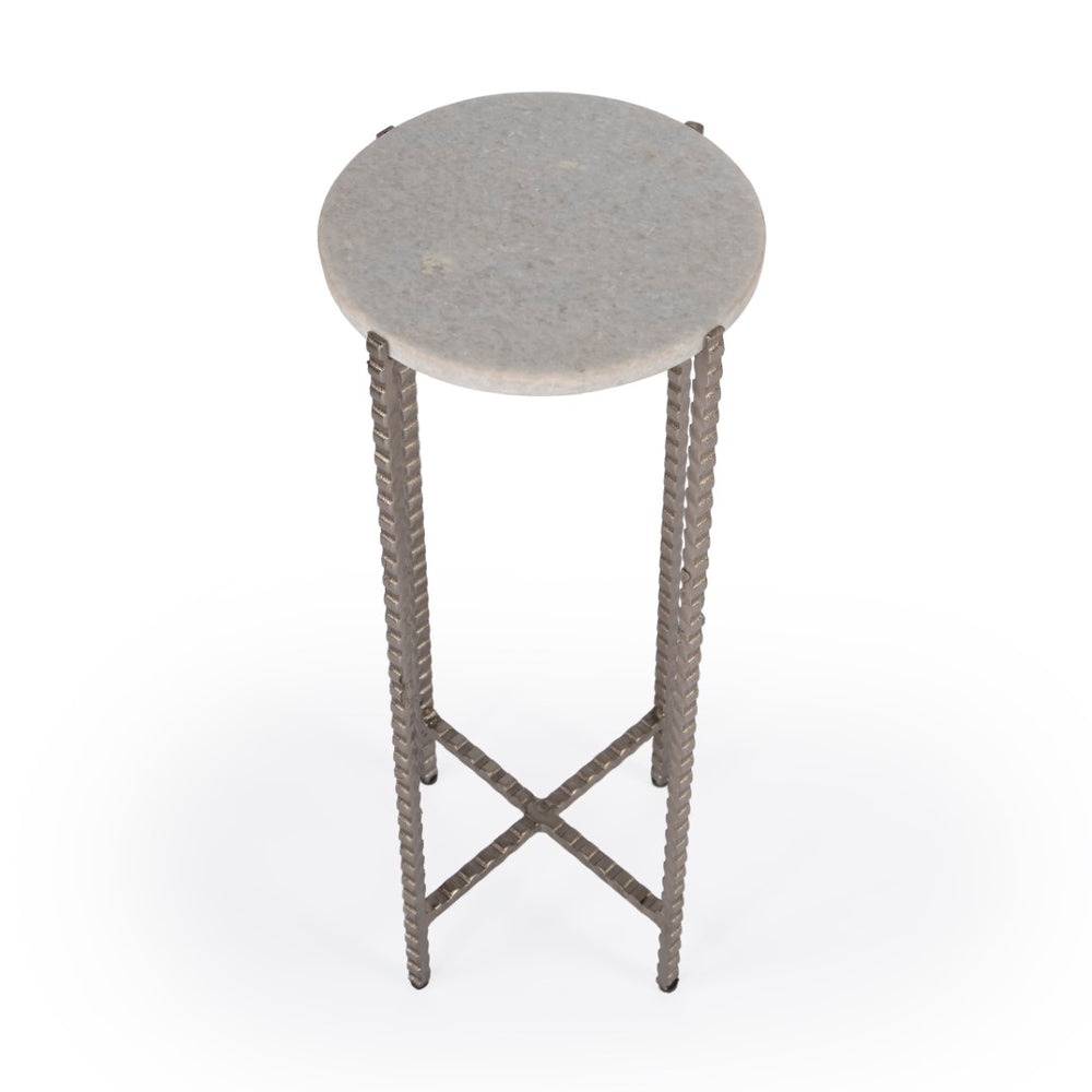 Butler Specialty Nigella White Marble and Silver Cross Legs Side Table 5612425