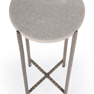 Butler Specialty Nigella White Marble and Silver Cross Legs Side Table 5612425