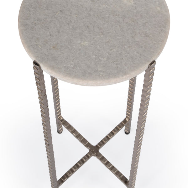 Butler Specialty Nigella White Marble and Silver Cross Legs Side Table 5612425