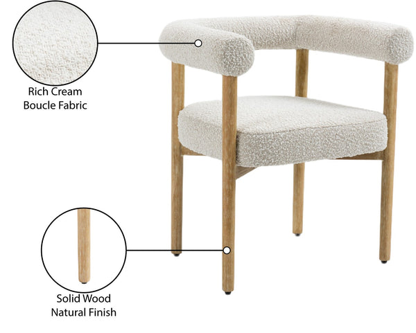 Hyatt Boucle Fabric / Rubberwood / Foam Mid-Century Cream Boucle Fabric Dining Chair - 26.5" W x 22" D x 28" H