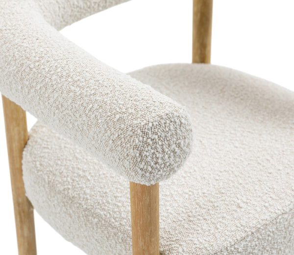 Hyatt Boucle Fabric / Rubberwood / Foam Mid-Century Cream Boucle Fabric Dining Chair - 26.5" W x 22" D x 28" H