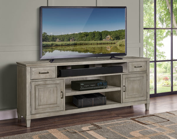 Newport 74" Beige TV Console - Handcrafted Poplar & White Oak, Stylish Storage & Cable Management