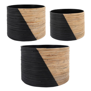 Sagebrook Home Contemporary Set of 3 -  2-tone Wicker Planters, Black 15638 Black Metal